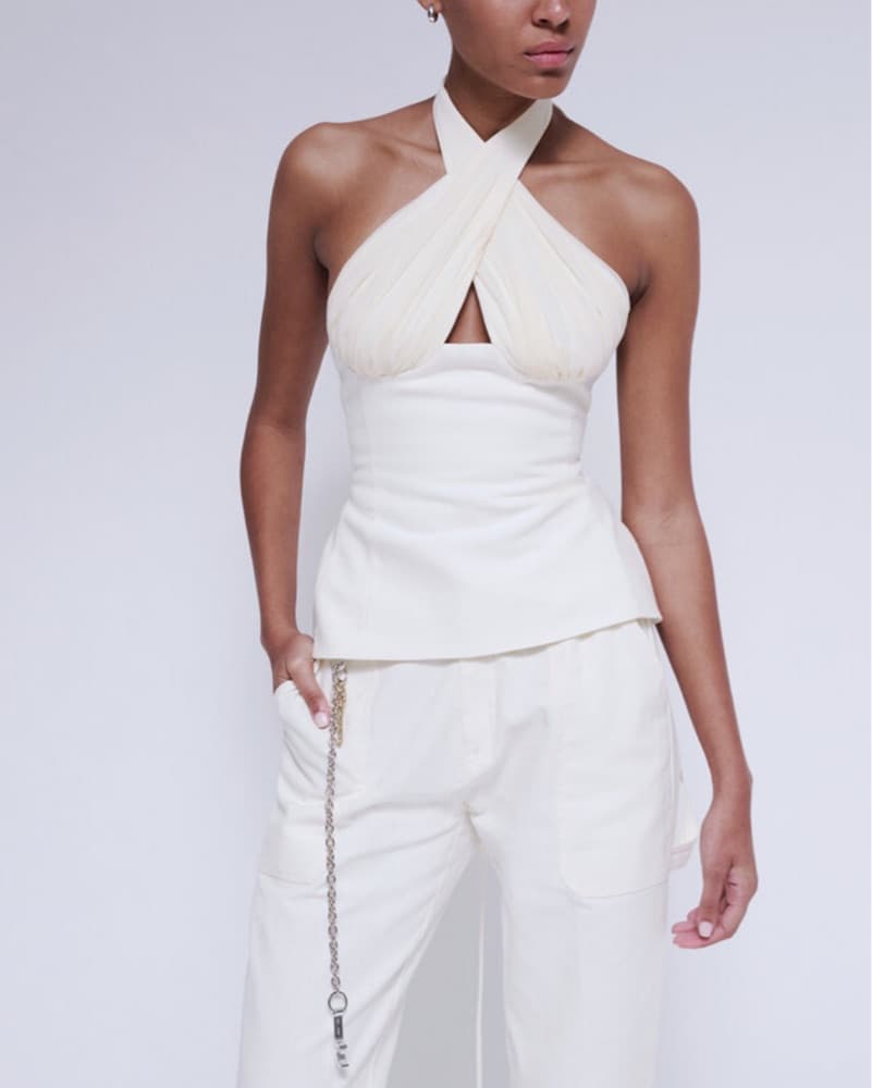 Tae Park Sculpted Silk Halter Top Ivory - Image 3