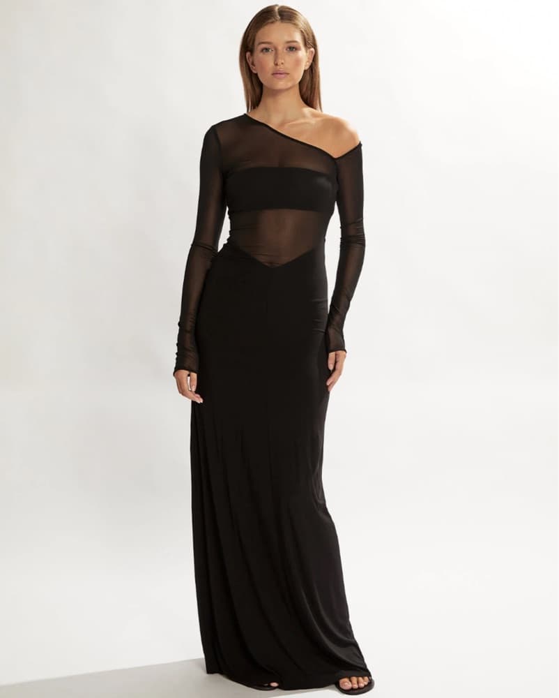 Black Mesh Maxi Dress - Image 1