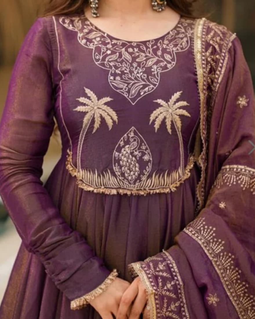 Purple Indian Anarkali 3 Piece Suit - Image 2