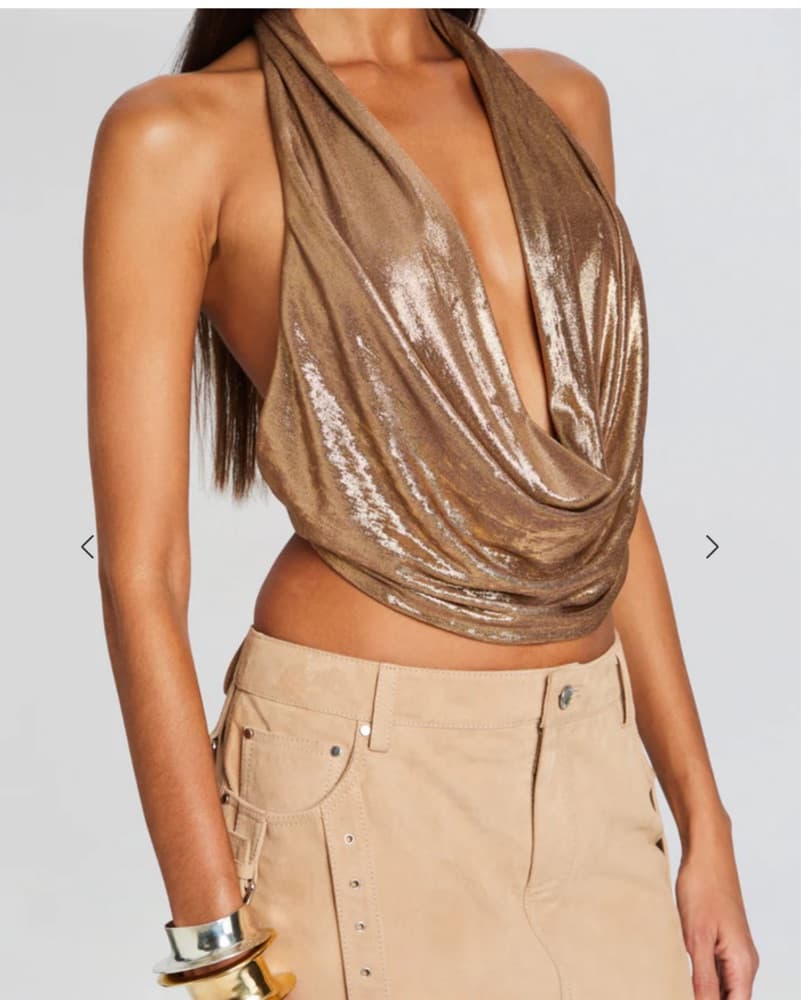 Retrofete Metallic Halter Crop Top - Image 1