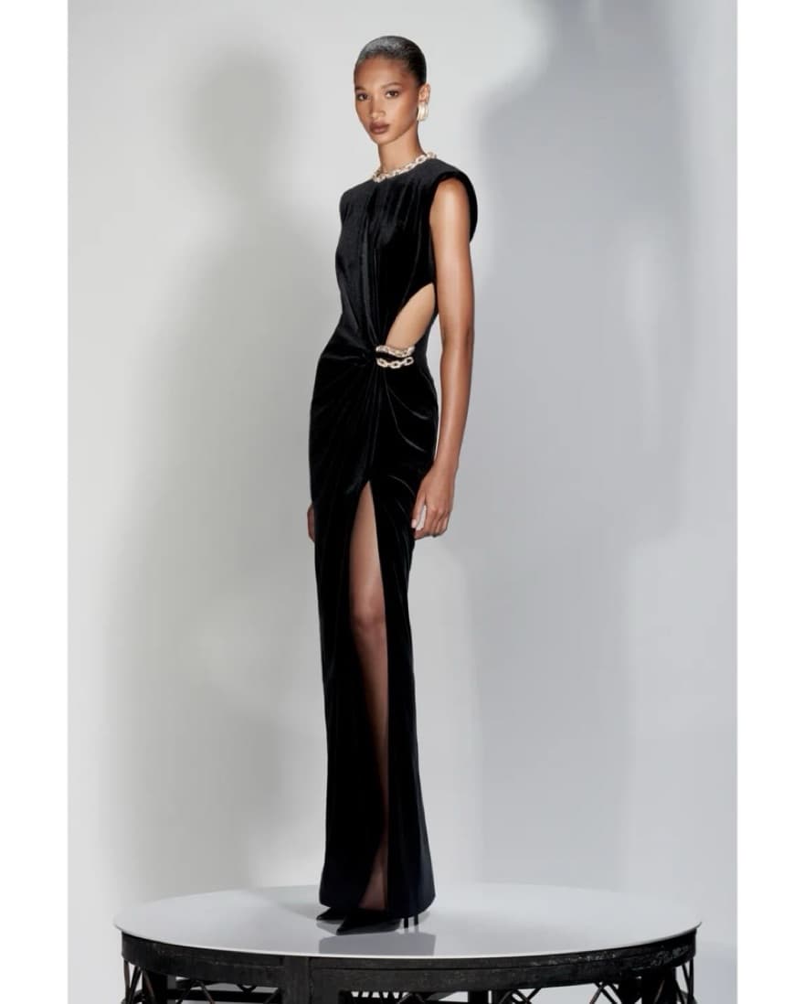 Glamorous Velvet Gown with Split - Image 3