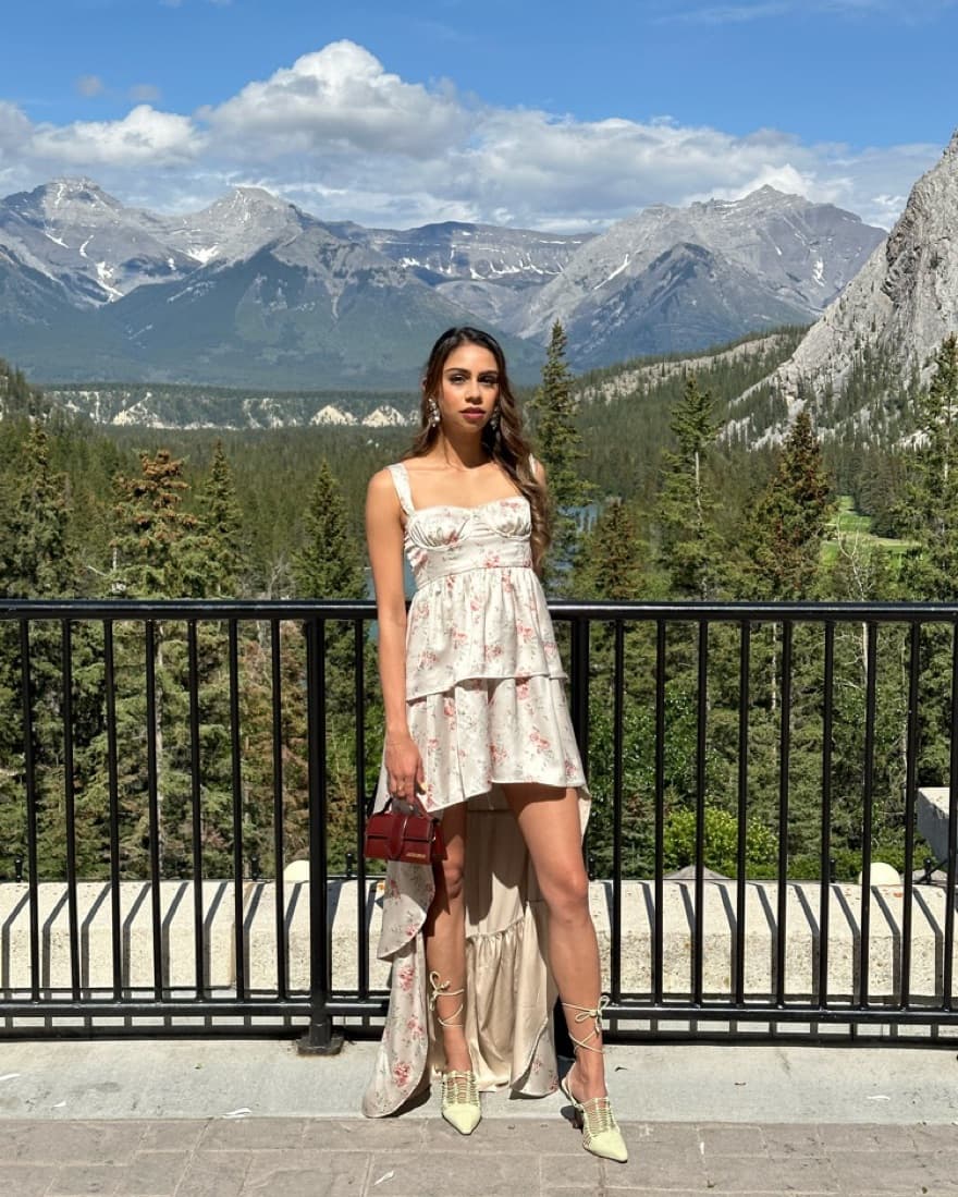 WeWoreWhat Champagne Floral Dress - Image 1
