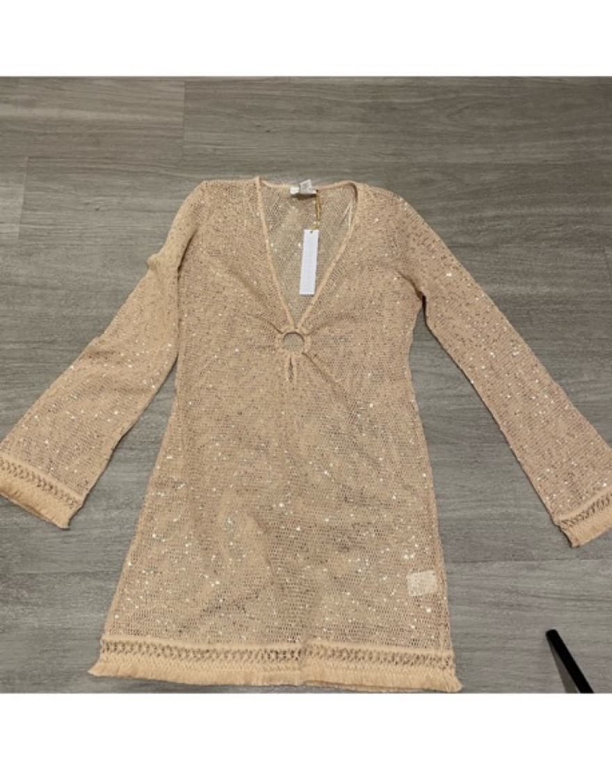 Tan/Gold Sequin Coverup Dress - Image 2