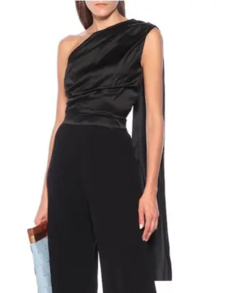 Black Silk One-Shoulder Black Top - Image 1
