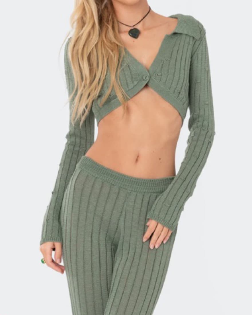 Edikted Olive Harley Knitted Top & Pants - Image 1