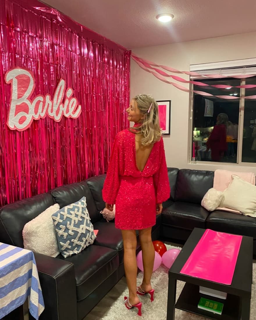 Balloon Sleeve Embellished Mini Dress - Image 1