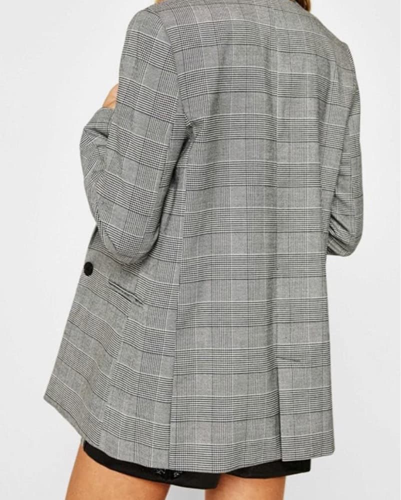 Black And White Plaid Blazer Jacket - Image 3