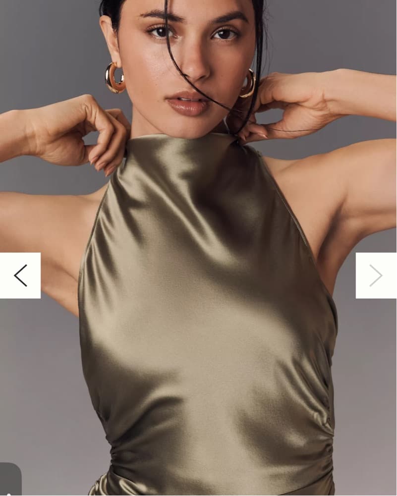 Reformation Olive Satin Midi Dress - Image 3