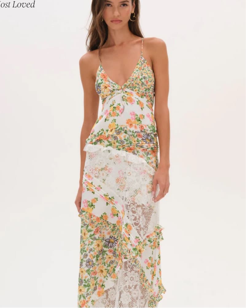 Floral Midi Dress with Denim Jacket - Image 1