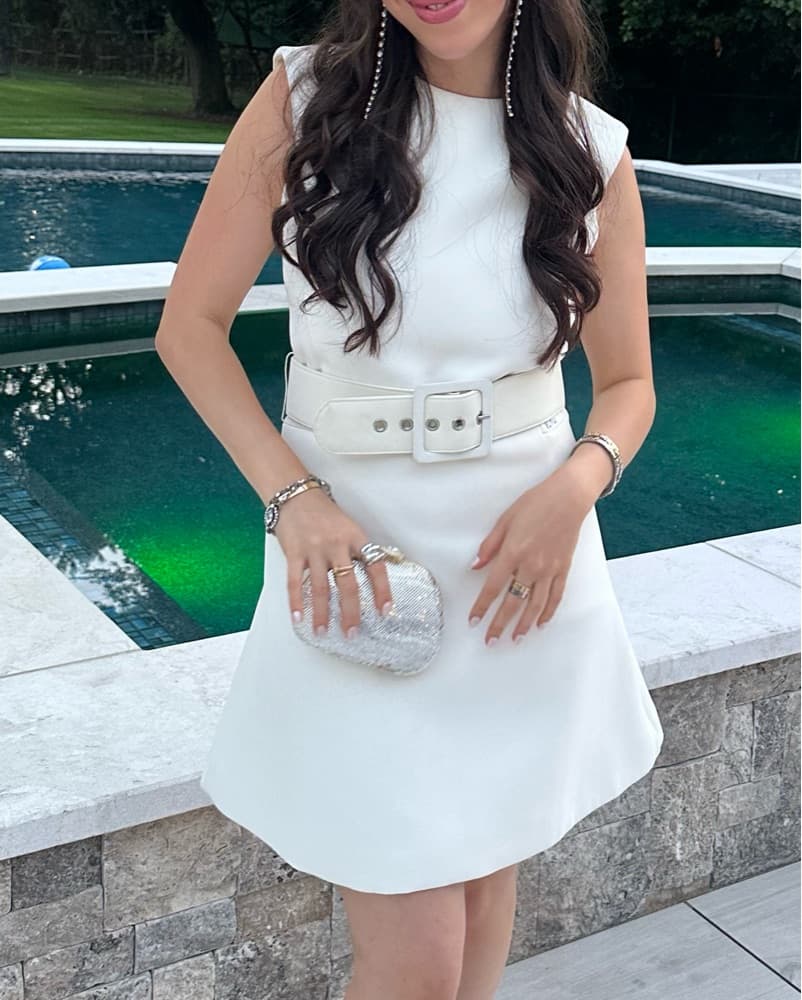 Elegant White Belted Dress - Image 2