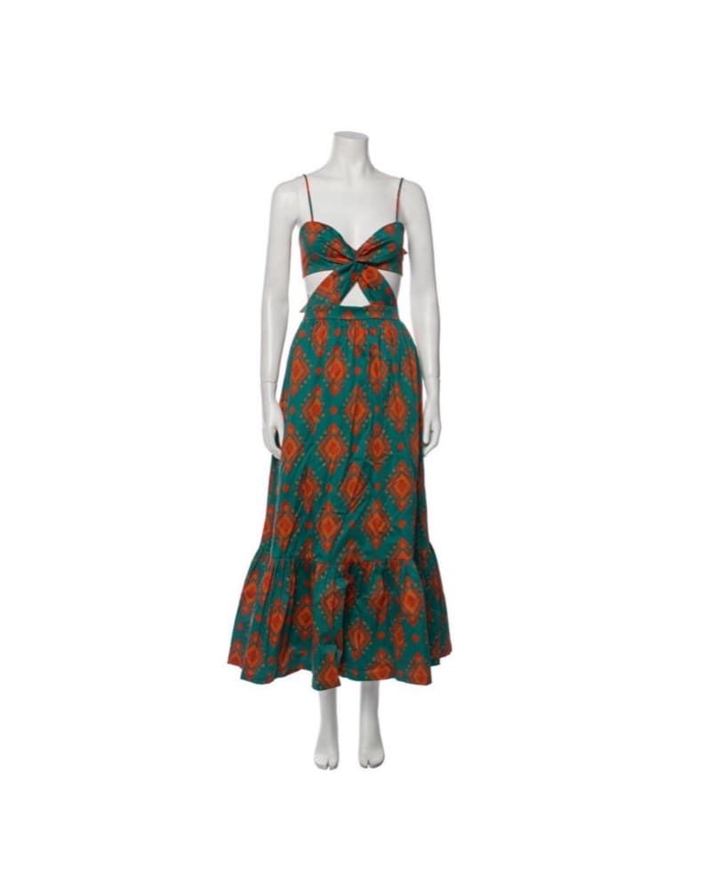 Vibrant Printed Teal Orange Maxi Dress - Image 2
