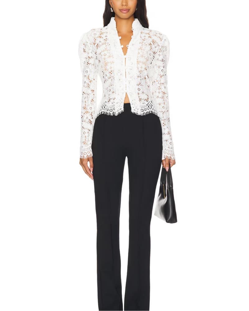 Sau Lee Button Up Lace Top In White - Image 2