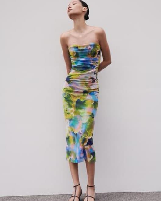 Vibrant Floral Strapless Midi Dress - Image 1