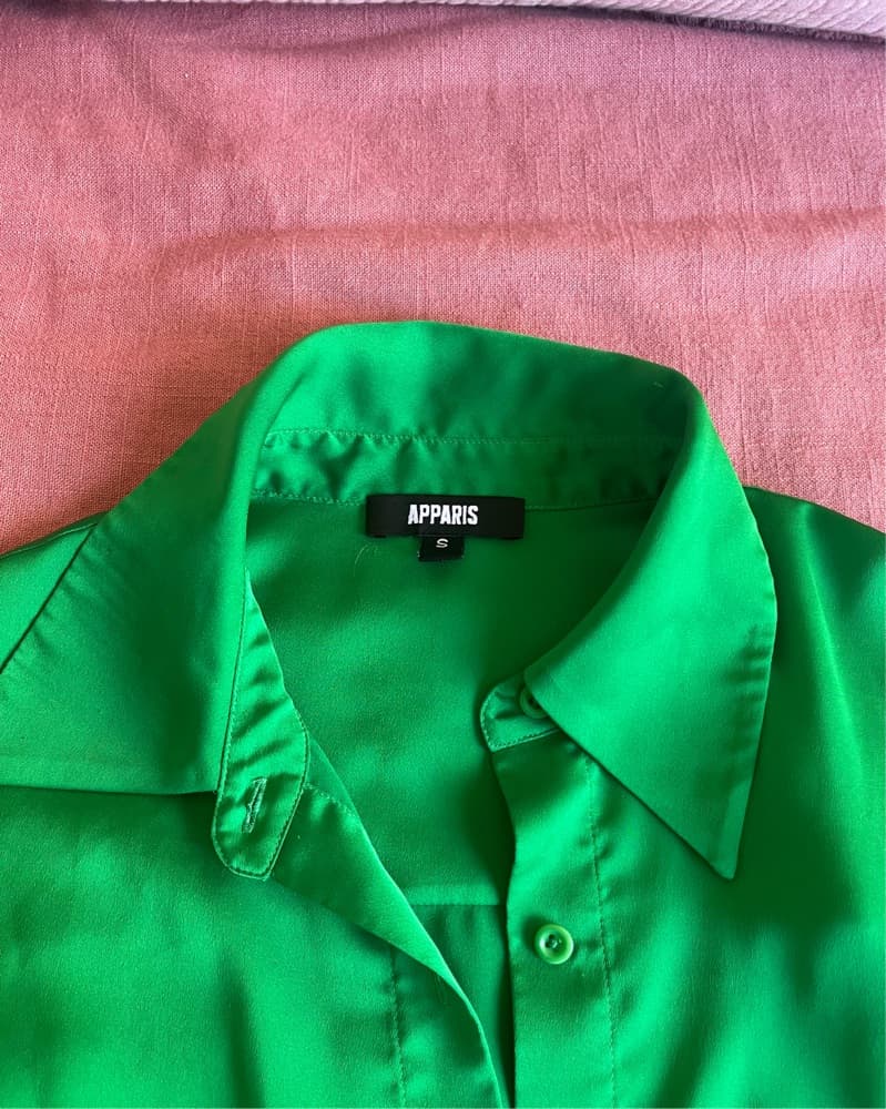 Green Silk Long Sleeve Button Down - Image 3