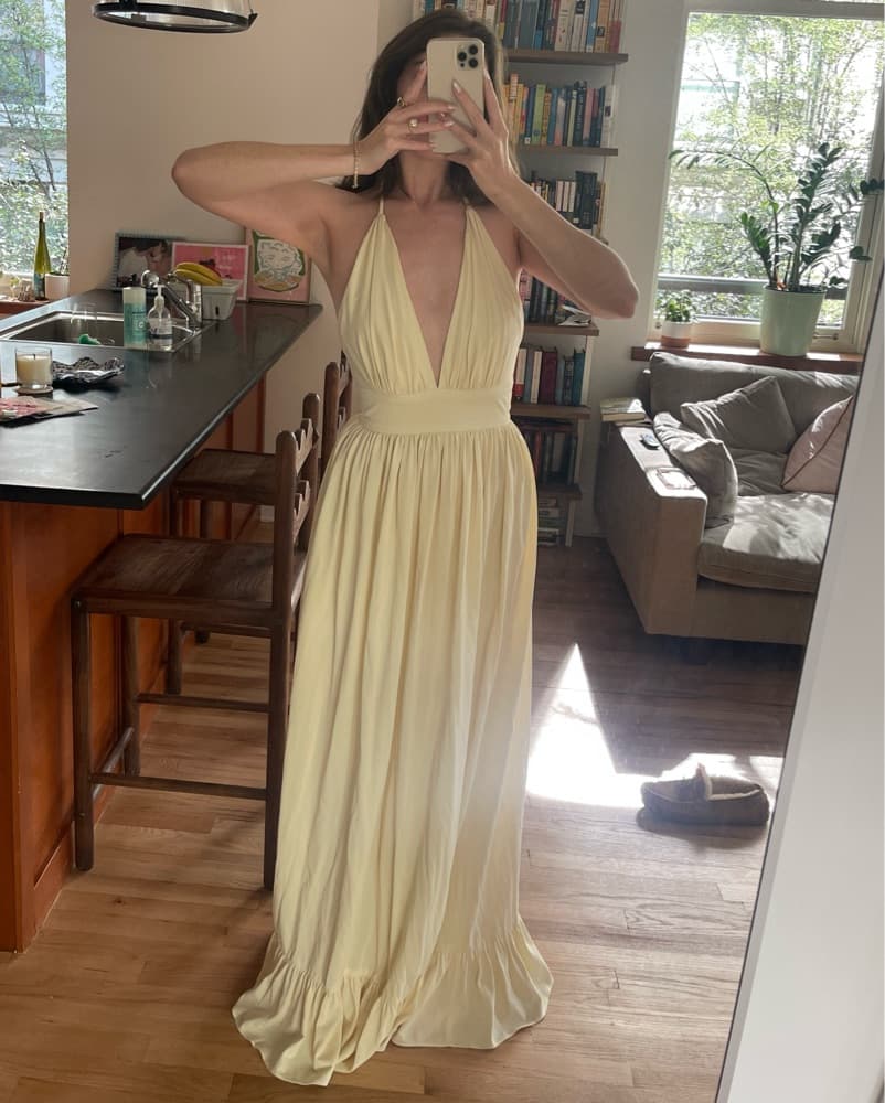 Vintage Butter Yellow Halter Dress - Image 3