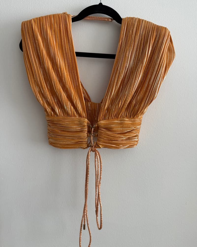 Sabina Musayev Gold Plissé V-Neck Croppe - Image 3
