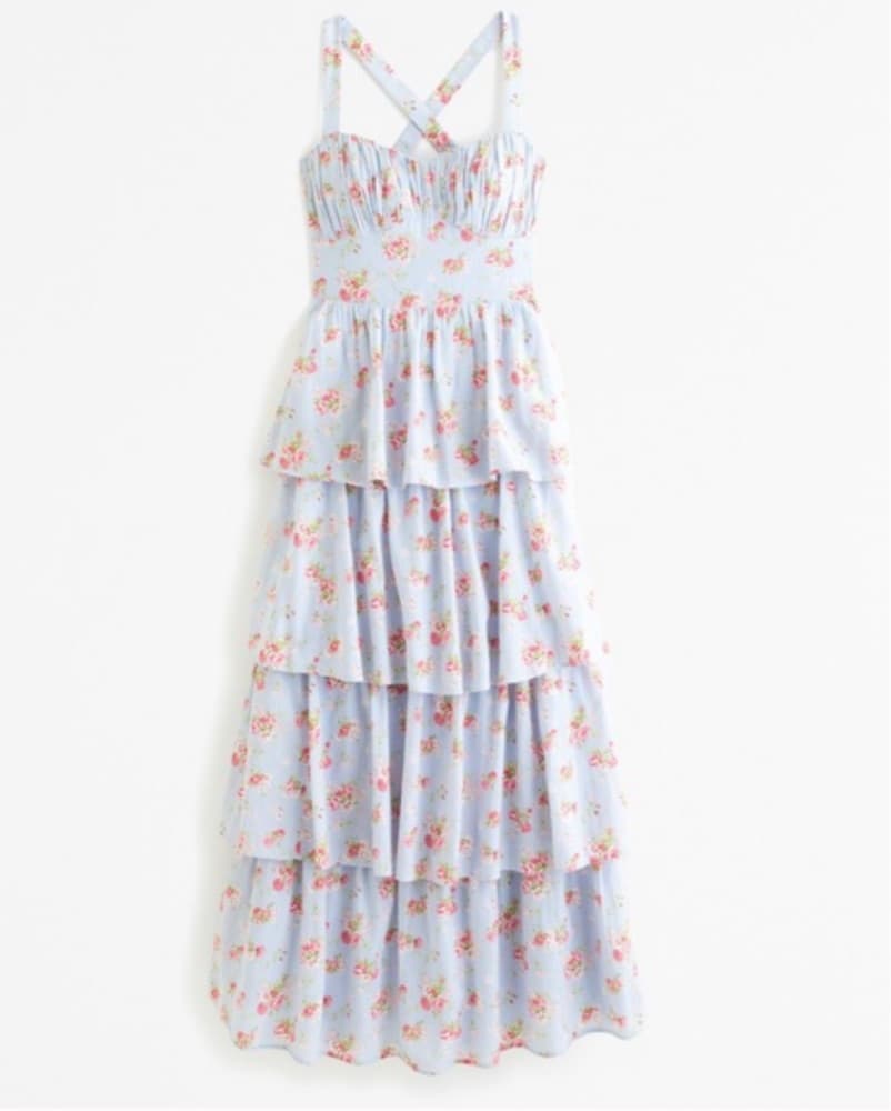 Open Back Blue Floral Ruffle Dress  - Image 2