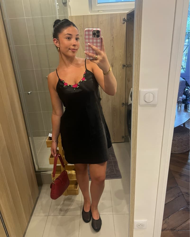 Black Floral Vintage Slip Dress - Image 2
