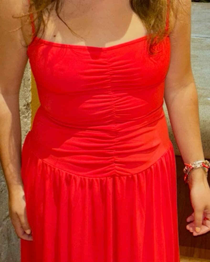 Ruched Vibrant Red/pink WEWOREWHAT dress - Image 4