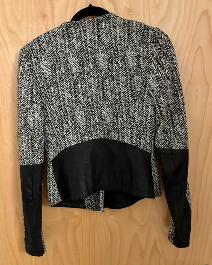 Theory Herringbone & Leather Jacket Sz 2 - Image 1