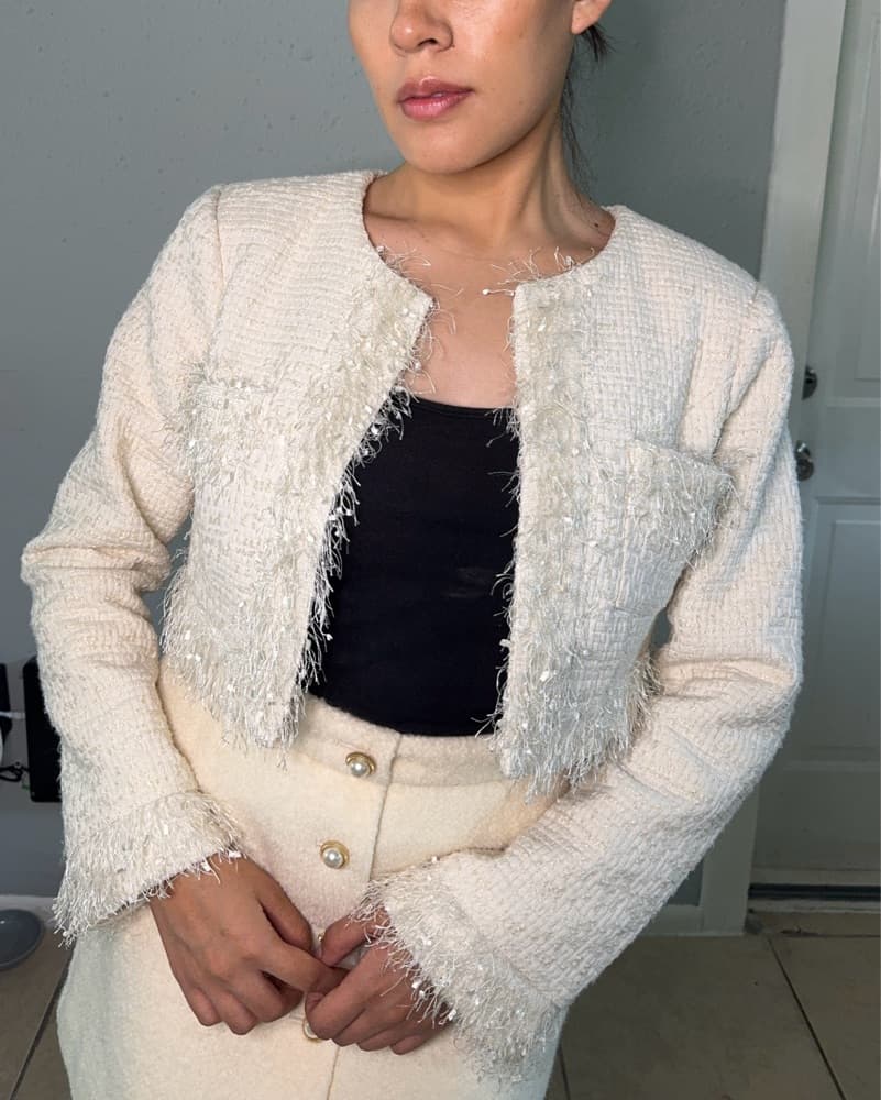Amora Feather Cropped Blazer - Image 1