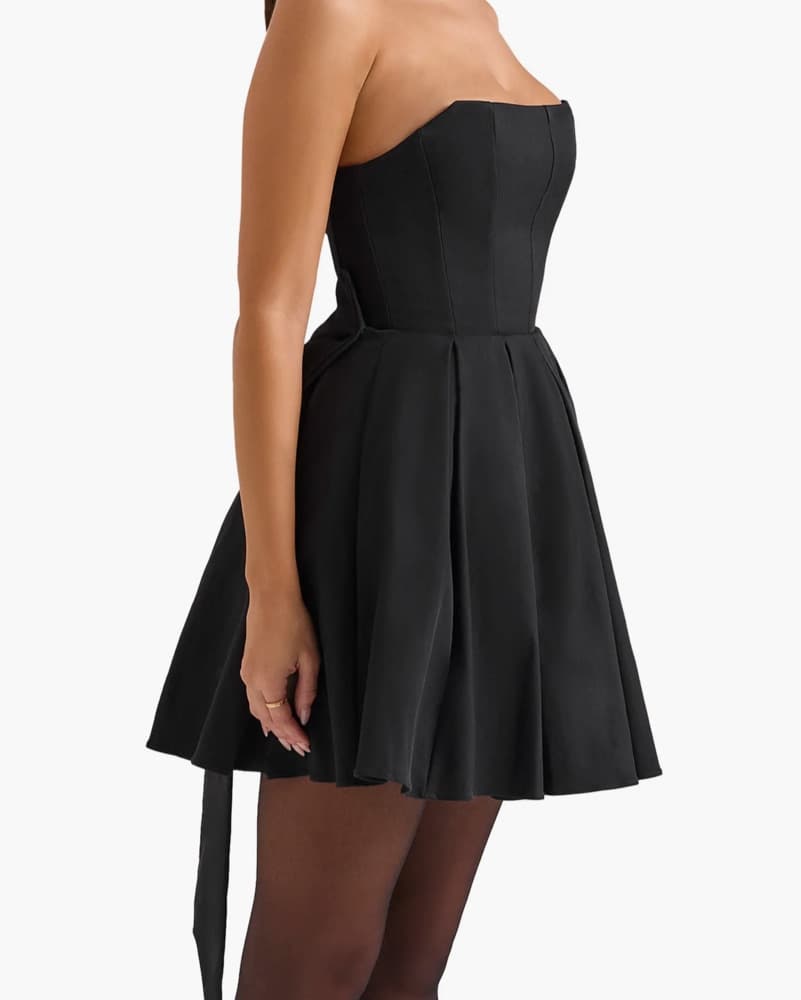 Sleek Strapless Black Bow Dress - Image 2