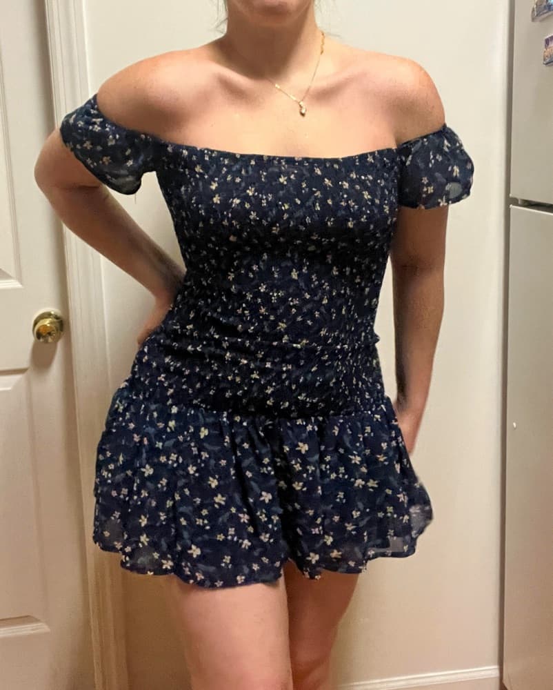 Blue Floral Off-the-Shoulder Mini Dress - Image 1