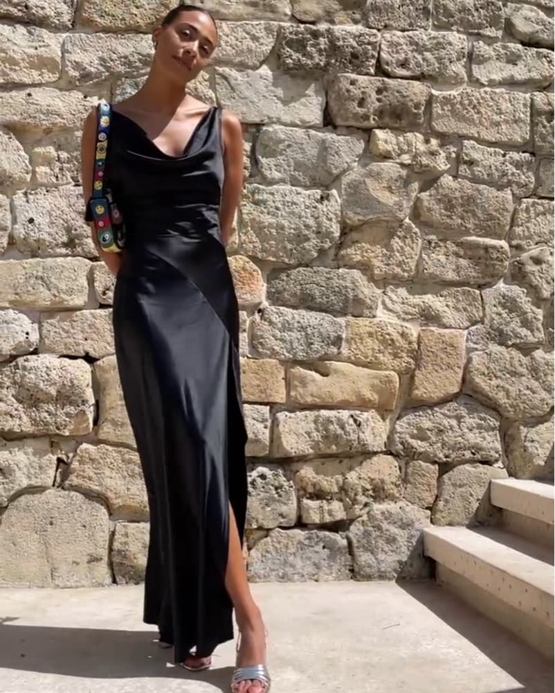 Elegant Black Satin Gown - Image 1