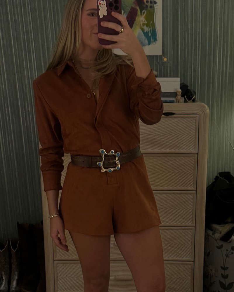 Alexis Rust Colored Suede Romper - Image 1