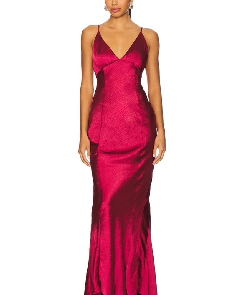 Captivating Crimson Satin Gown - Image 1