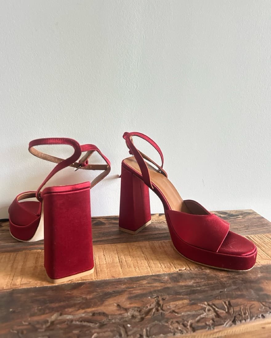 Staud Red Satin Platform Heels - Image 3