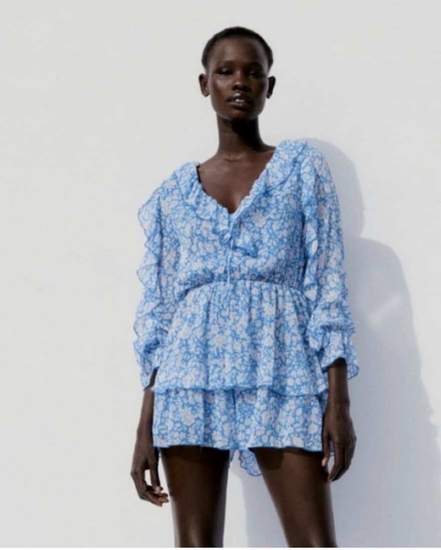 Blue & White Floral Zara Romper - Image 1
