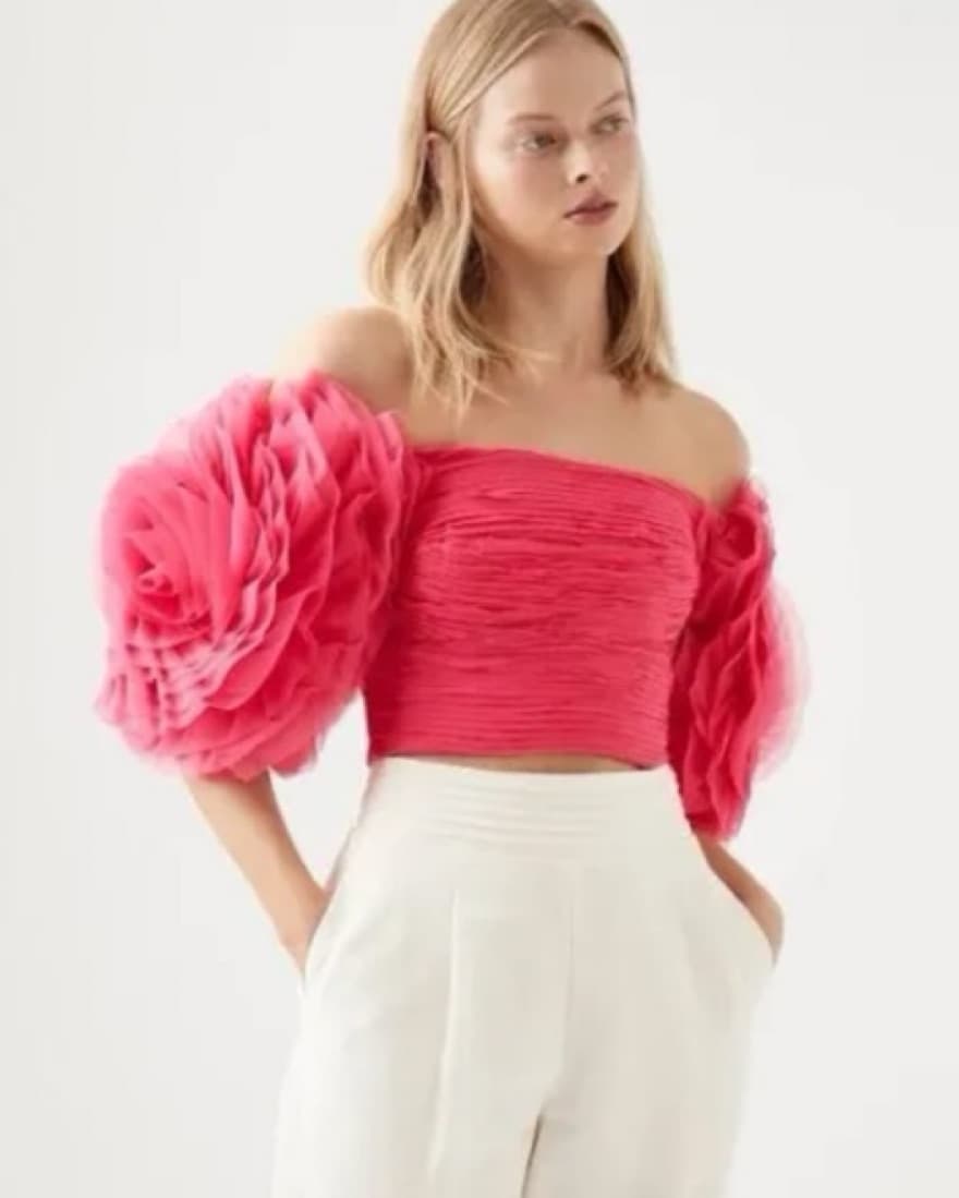 Aje Amour Bubble Pink Flower Top - Image 4