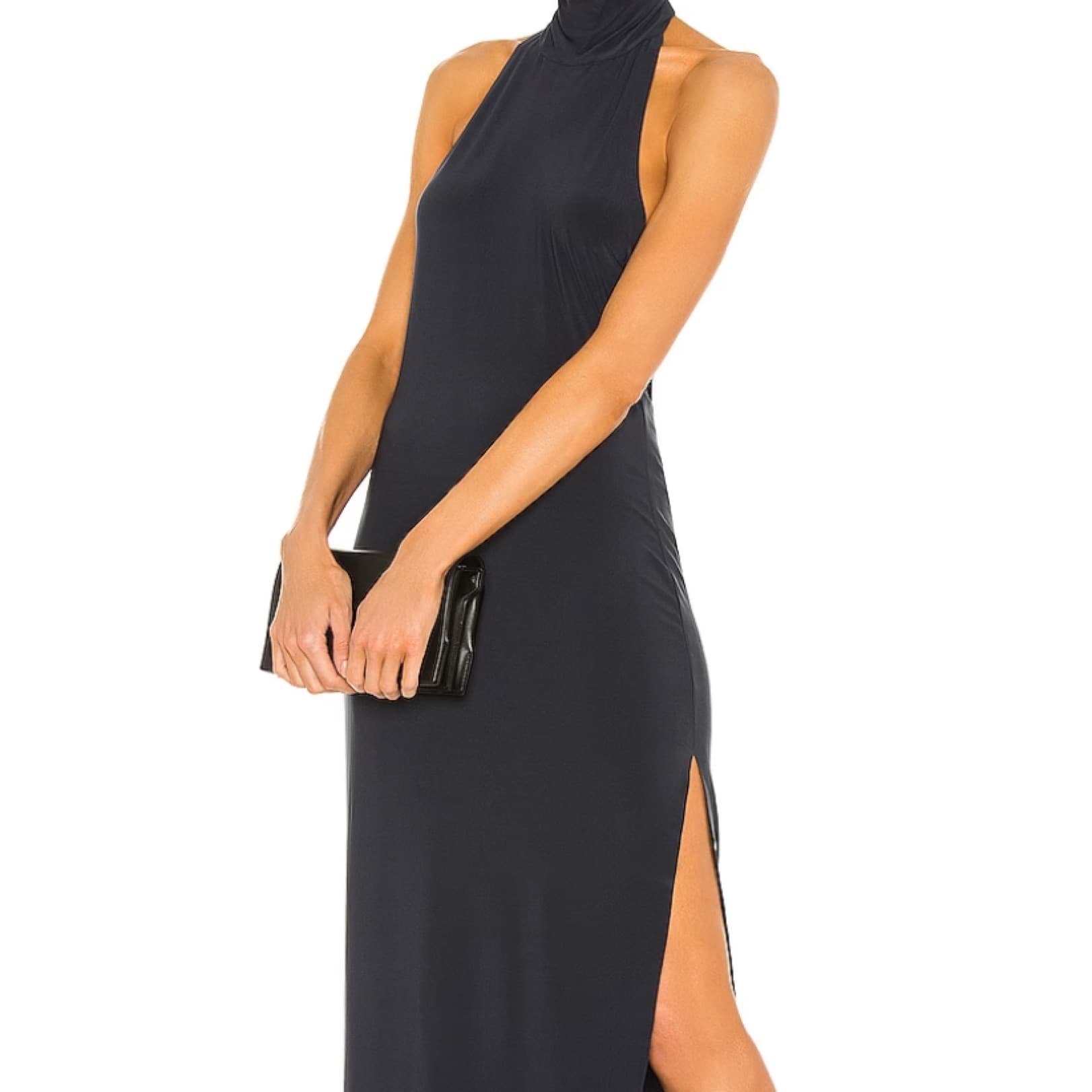 Halter Turtle Side Slit Gown In Navy - Image 1