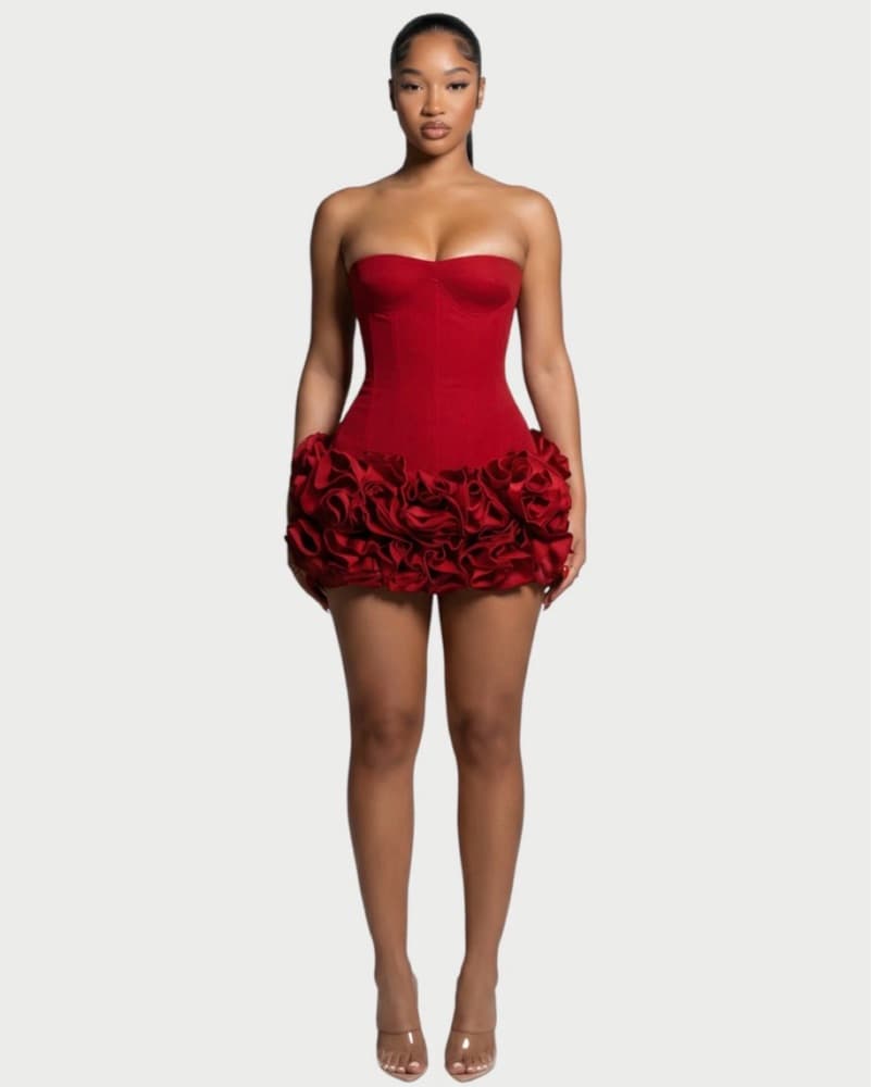 Alluring Red Ruffle Mini Dress - Image 1