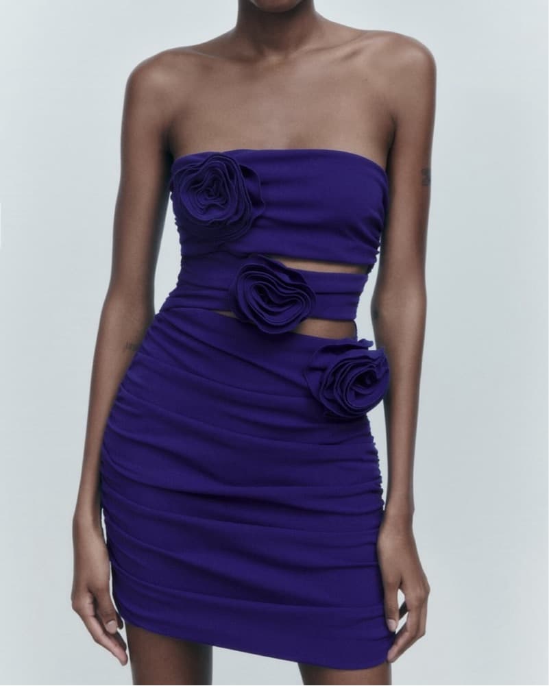 Zara Cut Out Floral Mini Dress Blue - Image 1