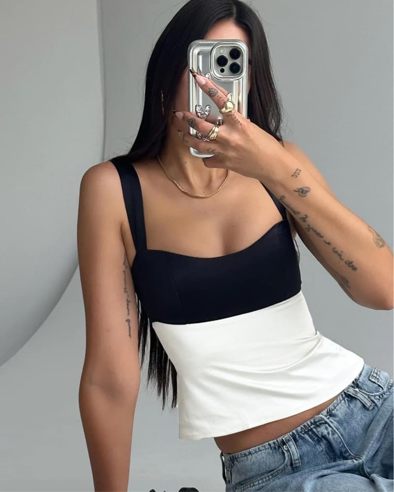 Princess Polly Chantel Top Black / Cream - Image 2