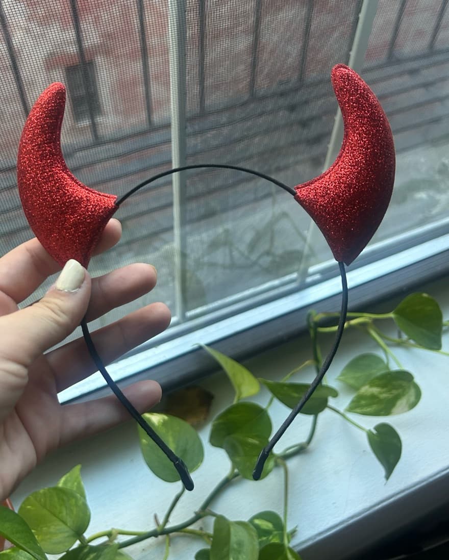 Red Glitter Devil Horns Halloween Costum - Image 1