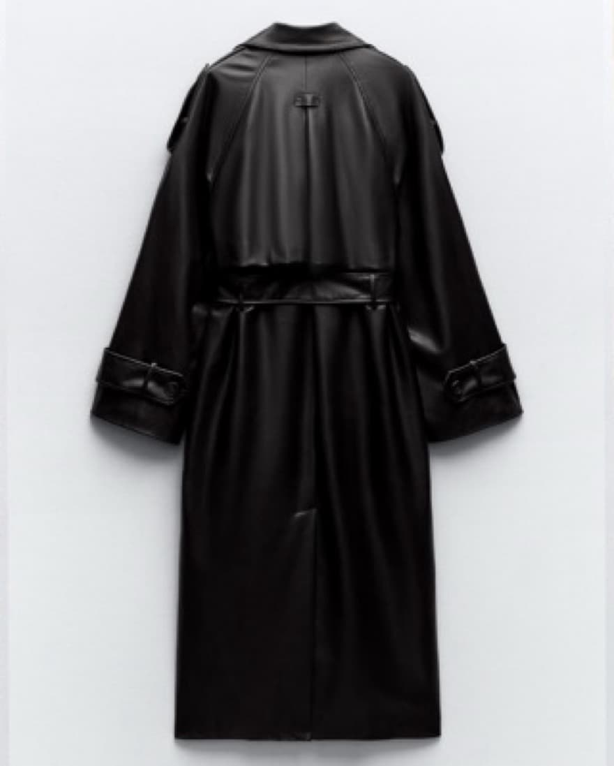 Zara Black Faux Leather Trenchcoat - Image 4