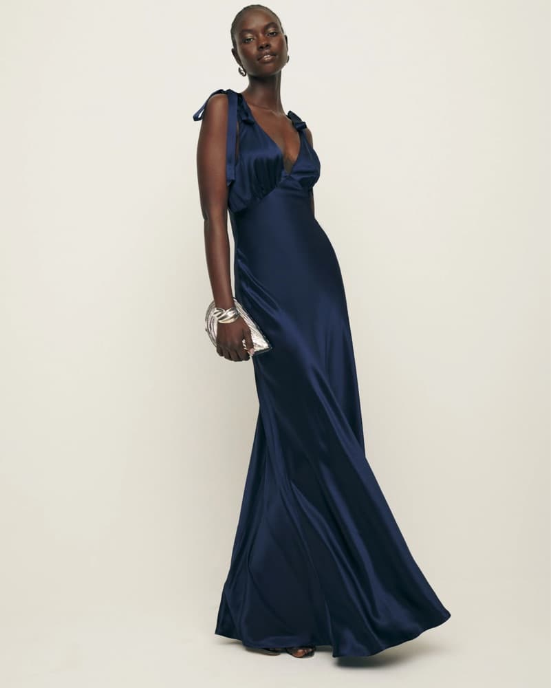 Reformation Navy Pernille Silk Dress - Image 1