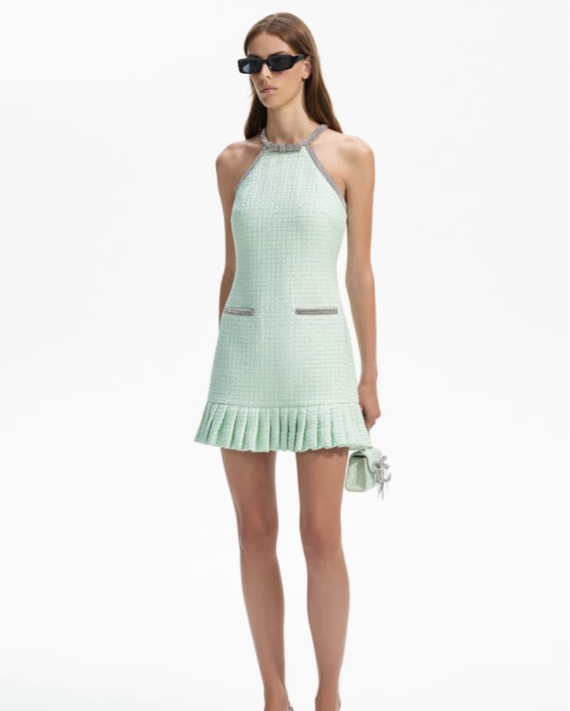 SELF PORTRAIT Mint Boucle Mini Dress - Image 2