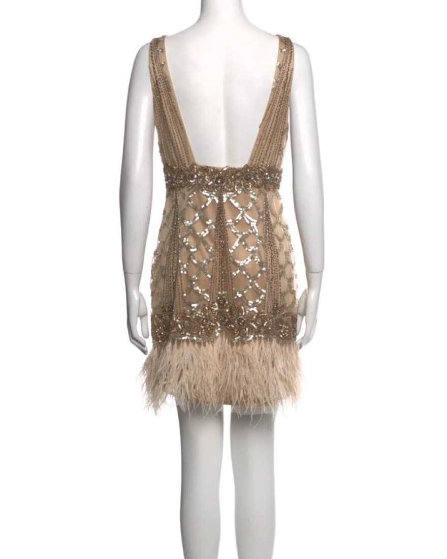 Sue Wong Sequined & Feather Mini Dress - Image 3