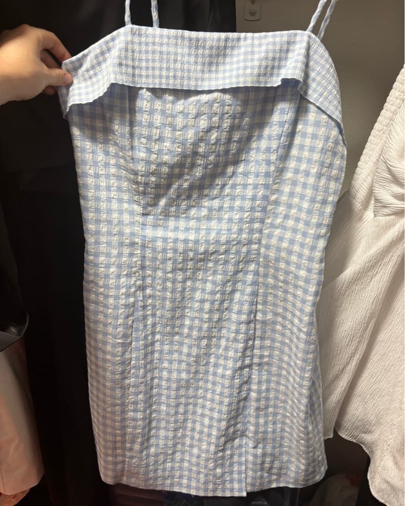 Blue And White Gingham Mini Dress - Image 4