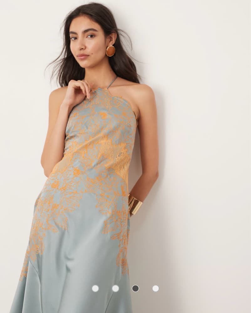 Blue Halter Dress With Lace Appliqué  - Image 4