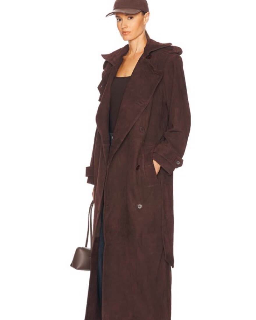 Long Brown Suede Trench Coat - Image 4