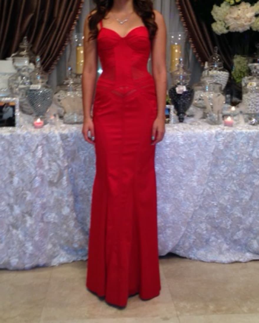 Jovani Red Corset Style Mesh Dress  - Image 2