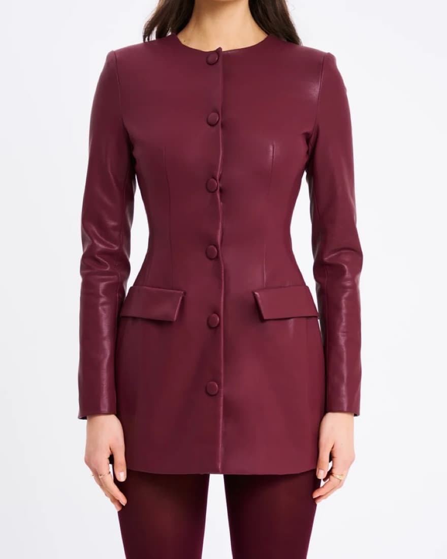 Burgundy Vegan Leather Blazer Mini - Image 2