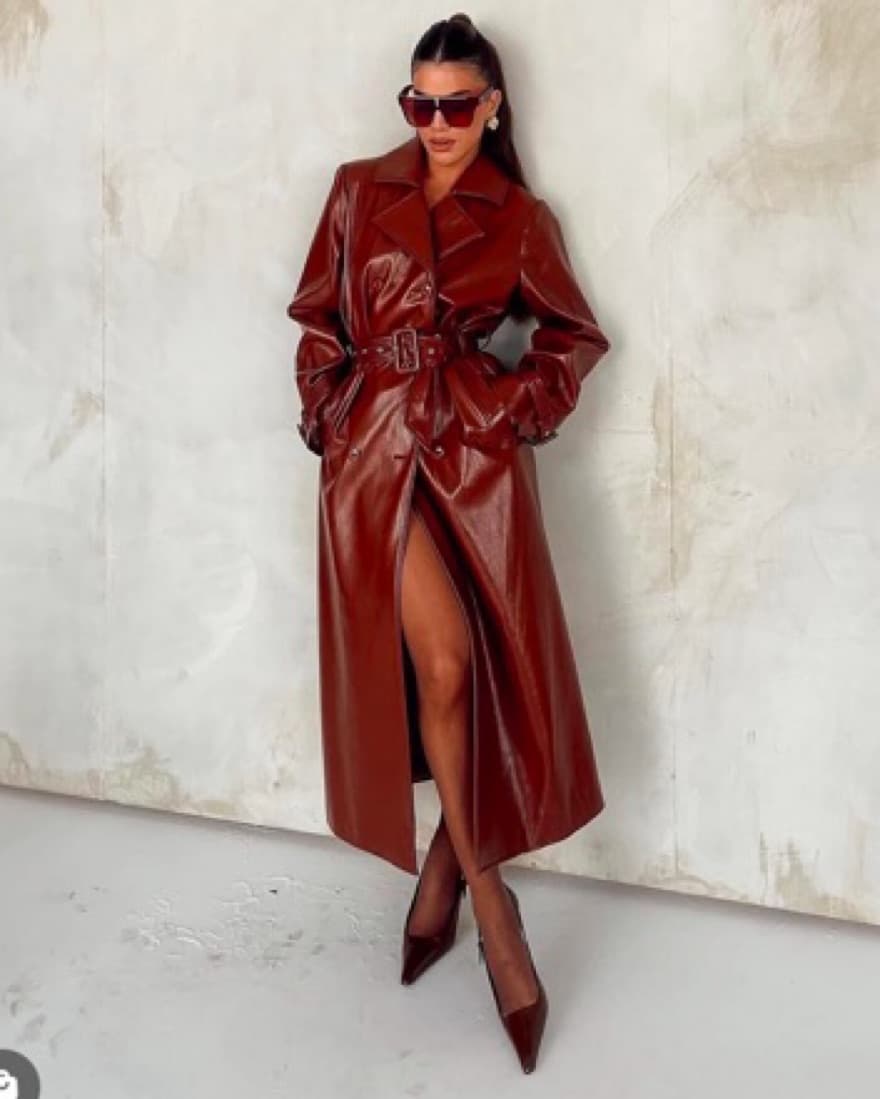 Camila Coelho Brown Patent Trench Coat - Image 1