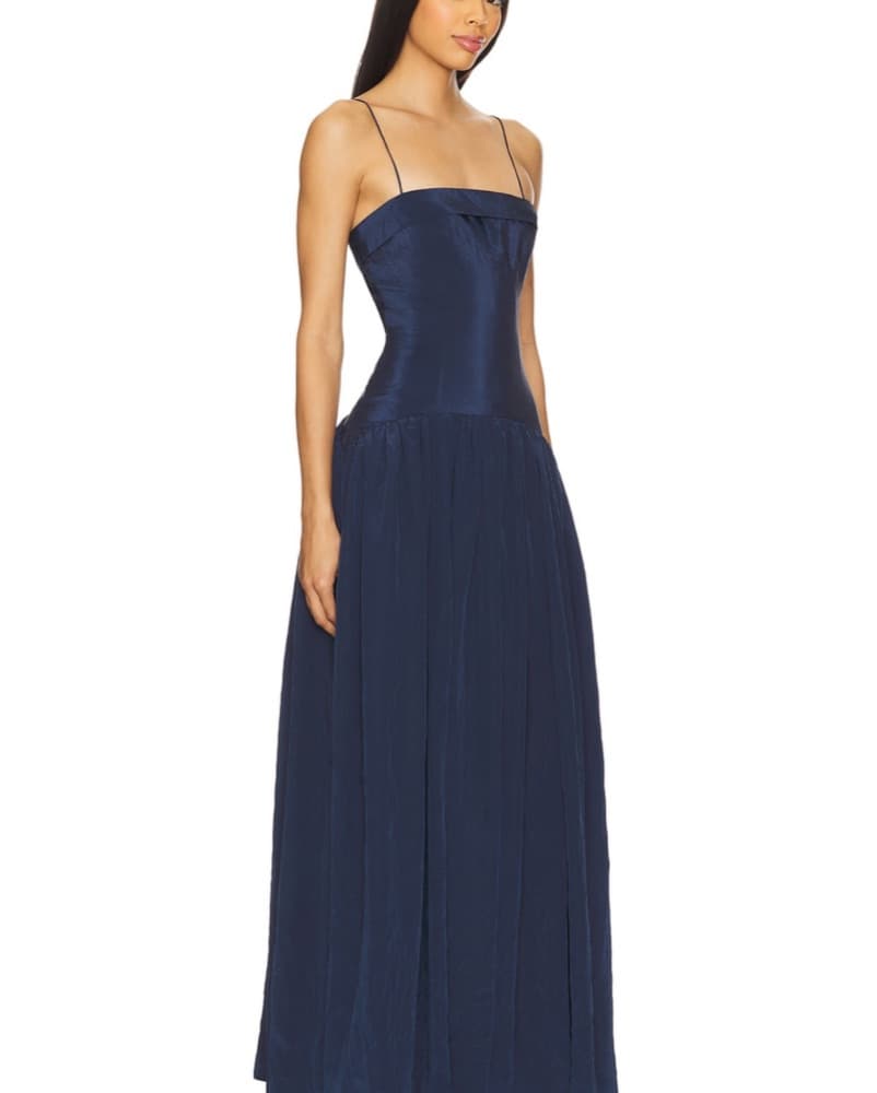 Navy Blue Satin Drop Waist Gown - Image 3