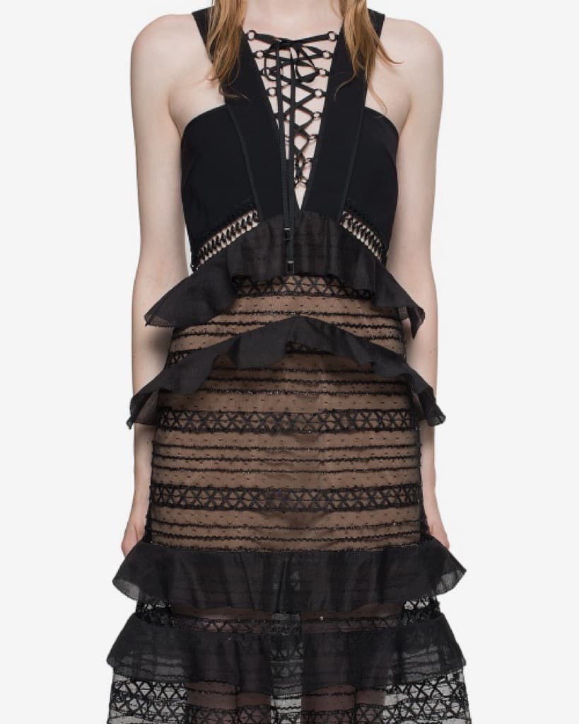 Self Portrait Black Lace-Up Party Dress - Image 6